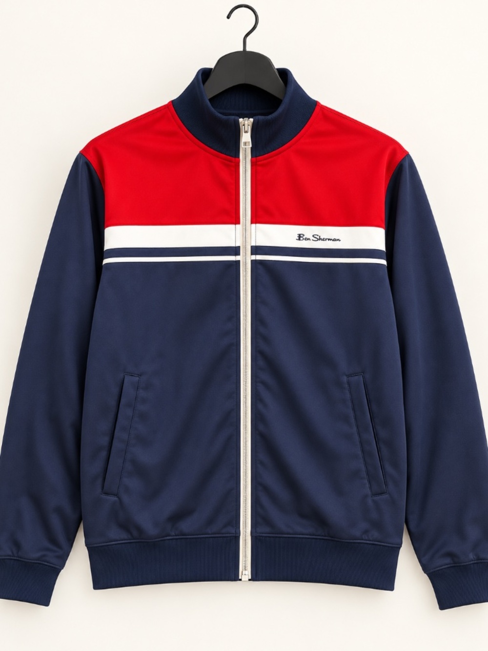 Ben Sherman Navy Red White Colorblock Full Zip Track Jacket XL